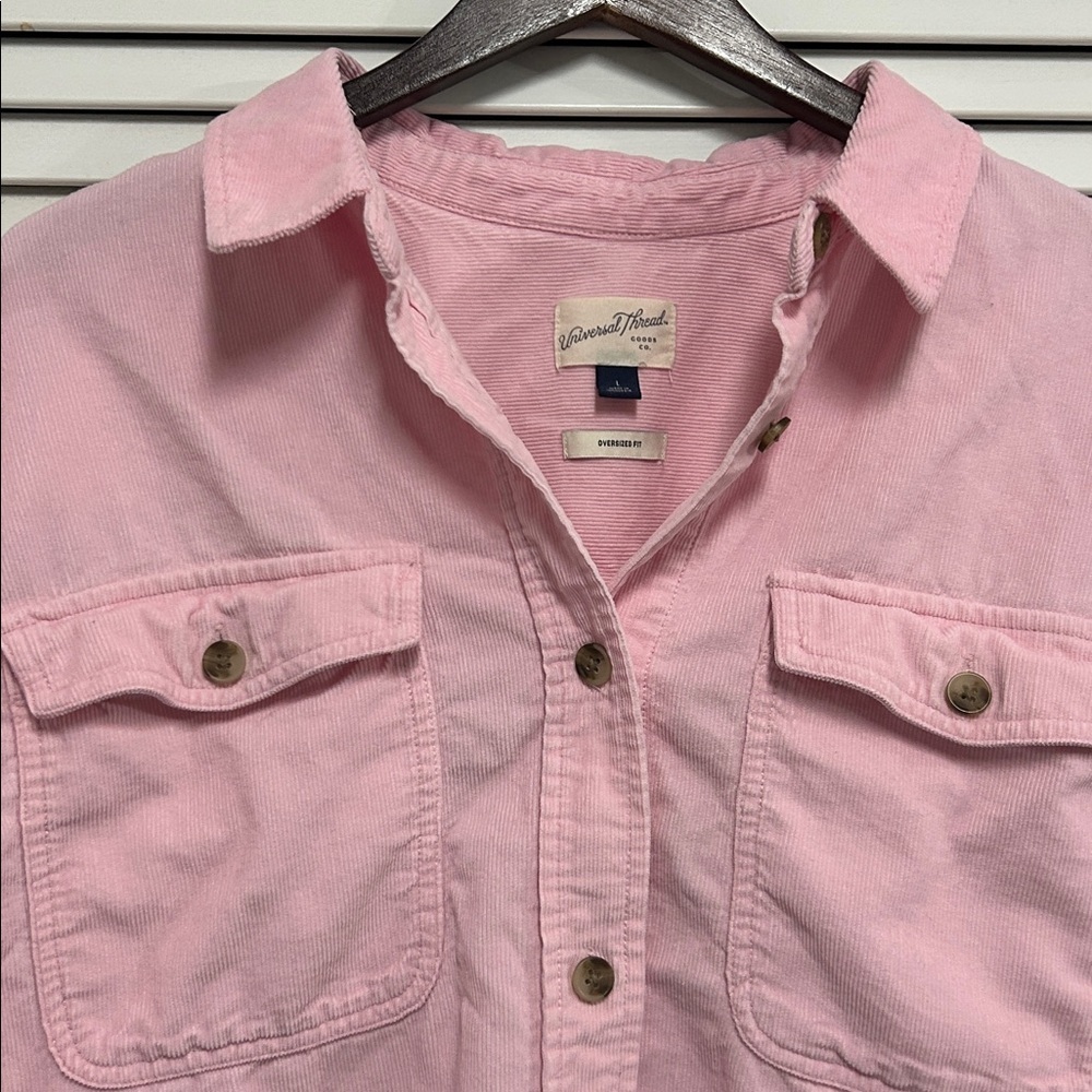 Pink Corduroy Oversized Button Up Shirt - Picture 2 of 5